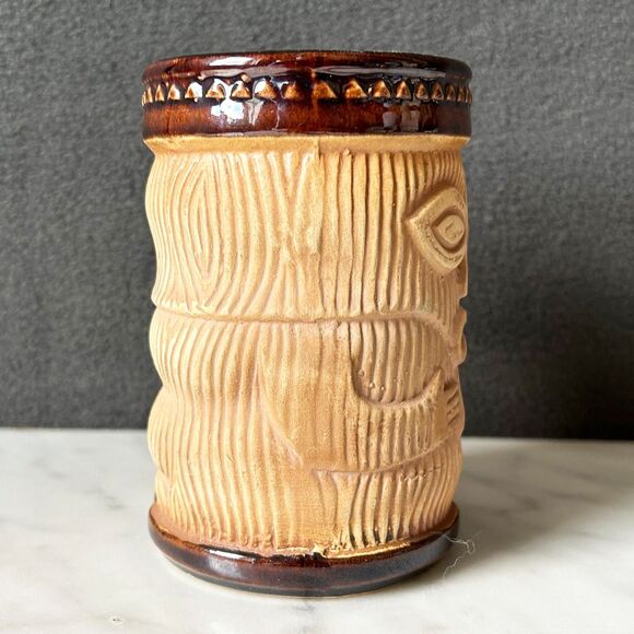 VIntage TIki Mug Paul Marshall Hawaiian Polynesian Light/Dark Brown Cup Barware - Picture 2 of 6